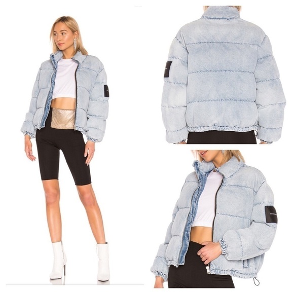Alexander Wang Denim Bleached Wash Puffer Jacket - Picture 2 of 13